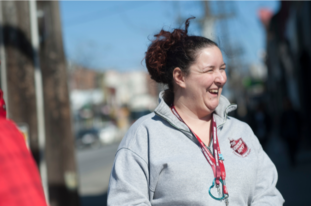 A woman smiling